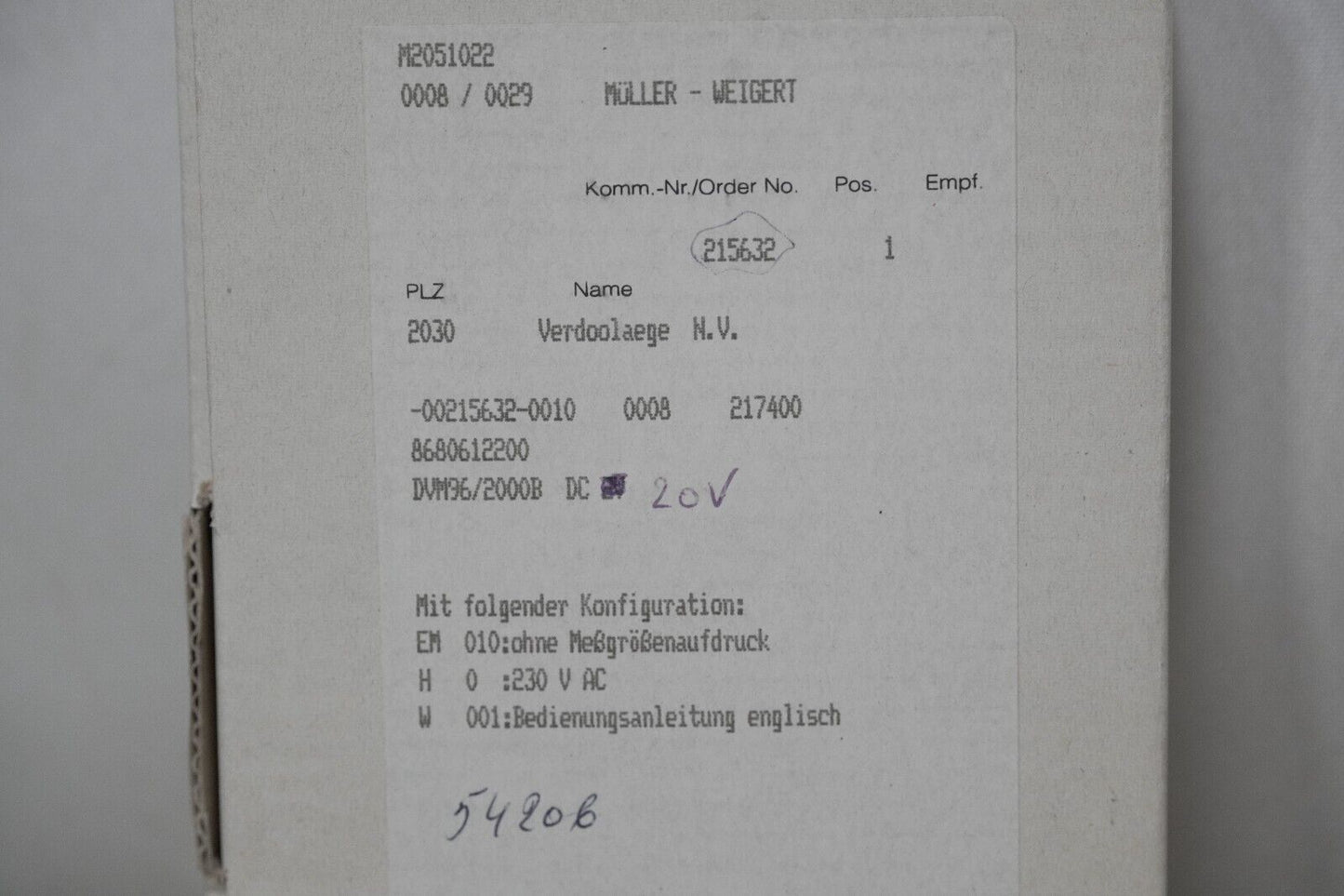 Gossen, Muller & Weigert GMW DVM96/2000B digital panel meter, four digits