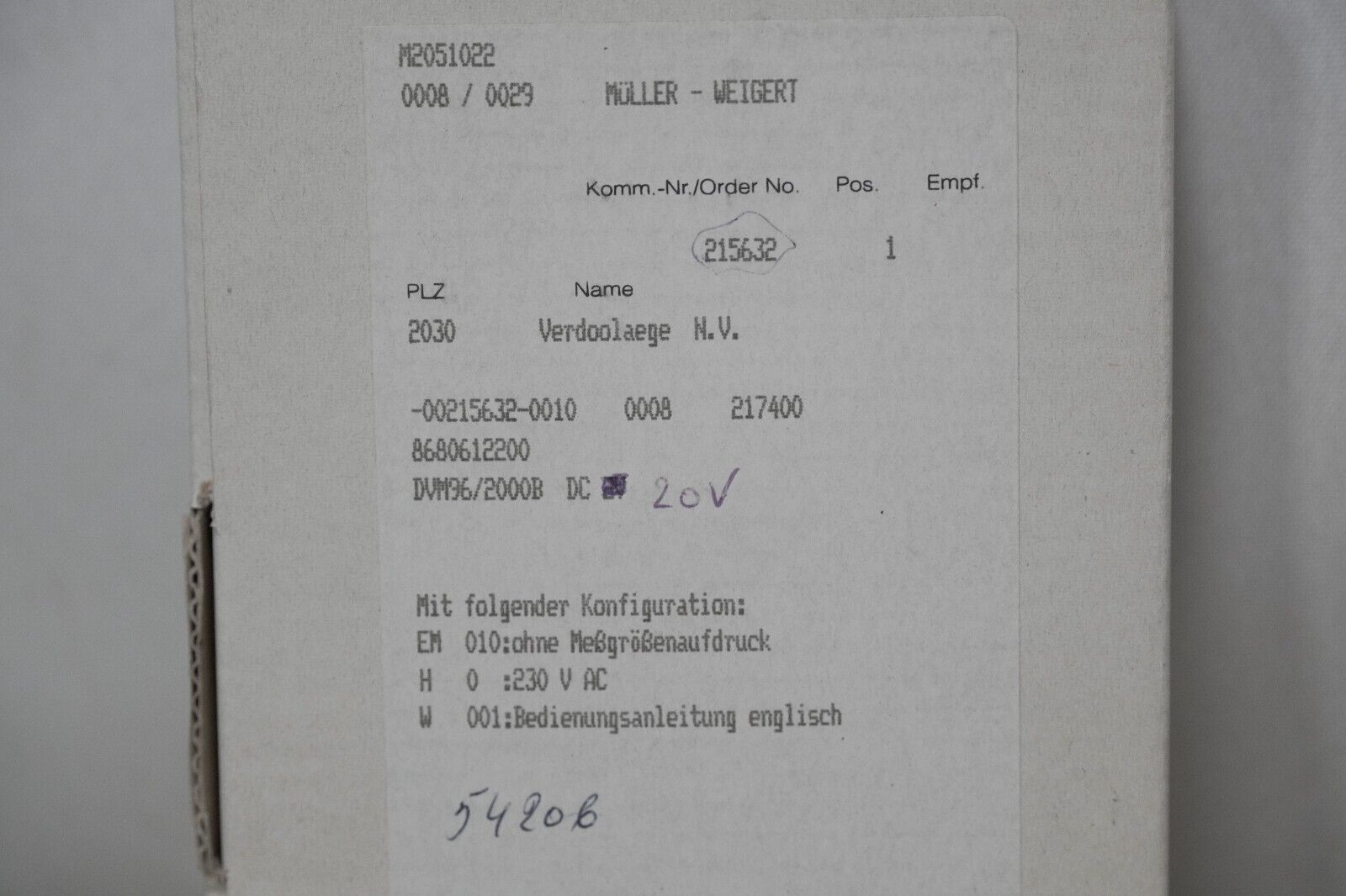 Gossen, Muller & Weigert GMW DVM96/2000B digital panel meter, four digits