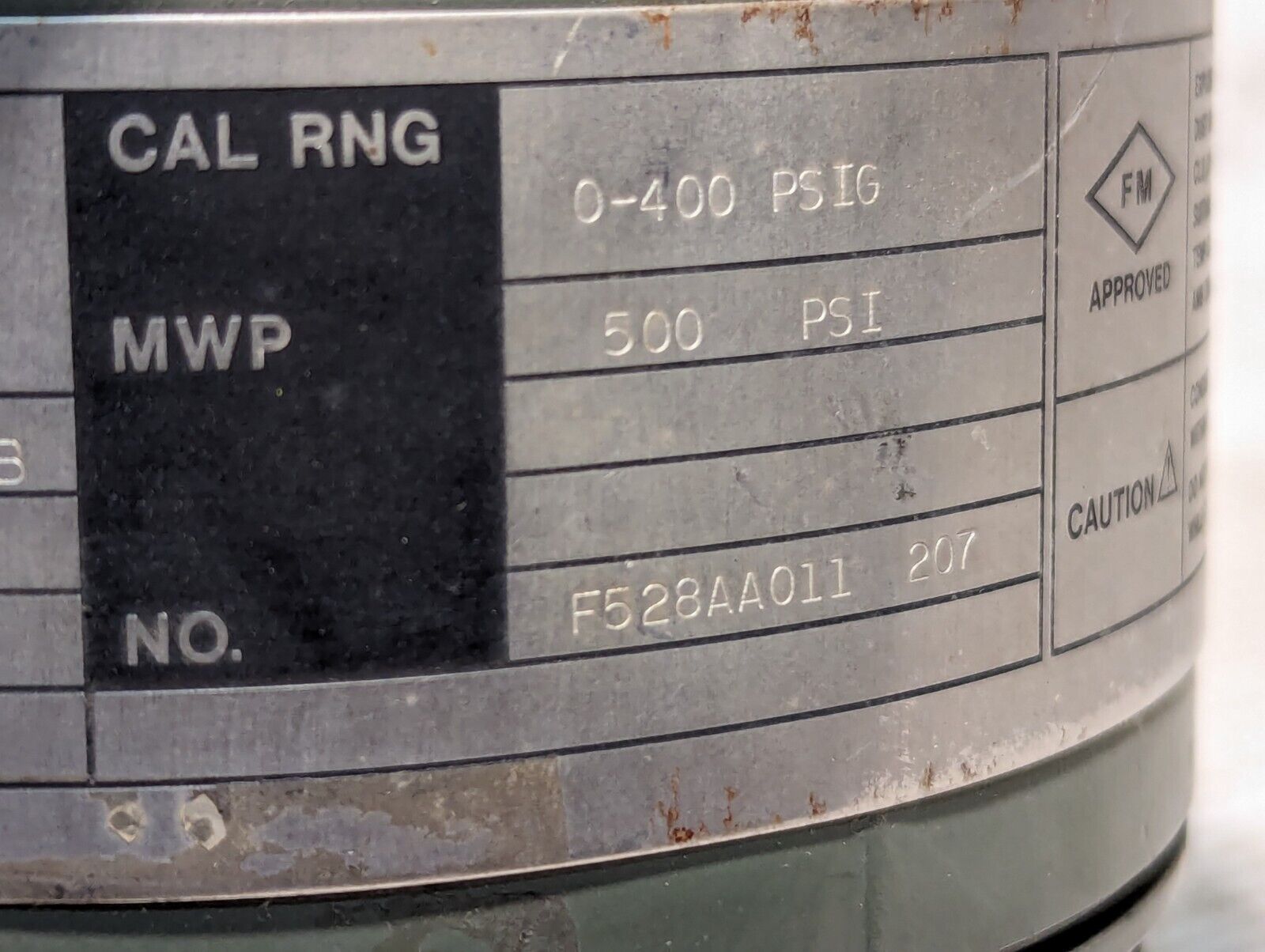 Yokogawa Uni 43F-SBS3/FMF1 pressure transmitter, 24VDC in, 0-400PSIG, 500PSI MWG