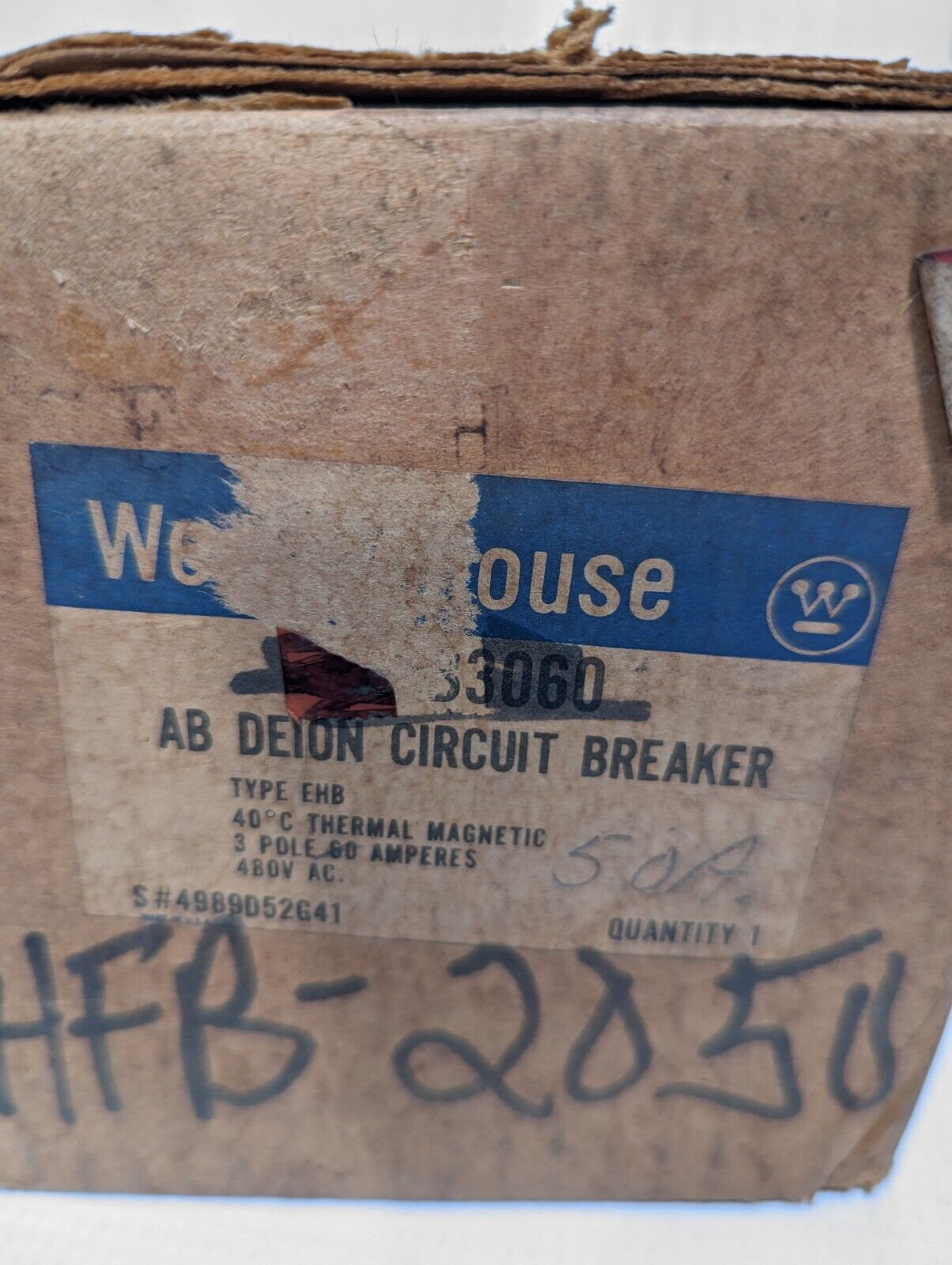 Westinghouse HFB2050 Circuit Breaker, 50A, 600VAC/250VDC, 2-Pole - Free Shipping