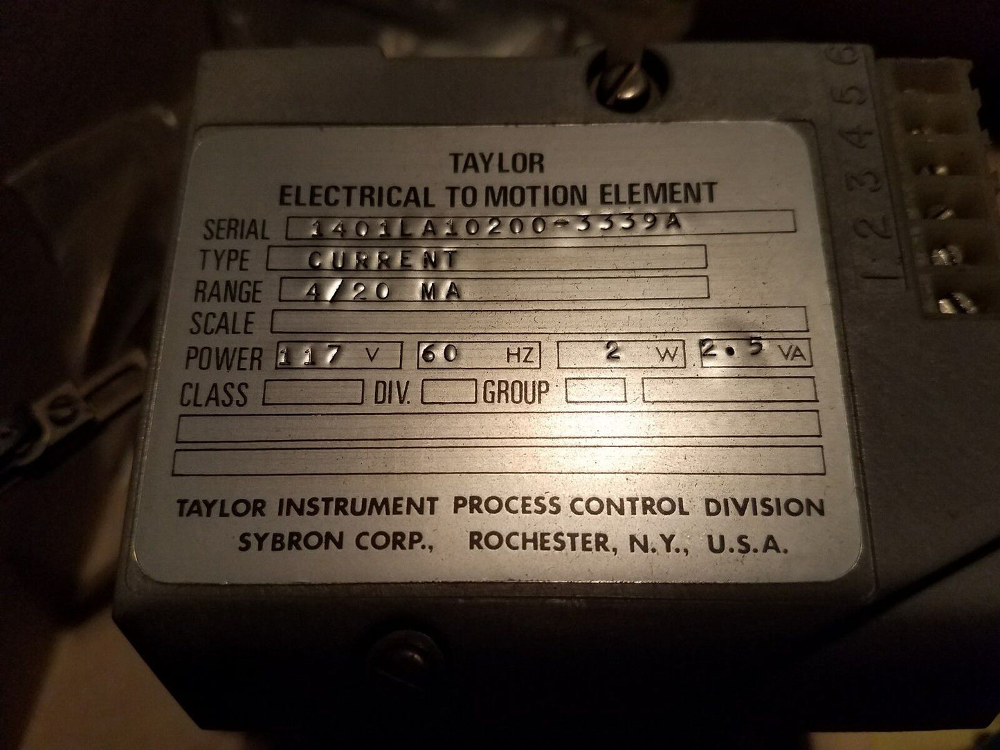 Taylor electrical to motion element, 1401LA10200-3339A, 117V, 60 Hz, 2W, 2.5VA