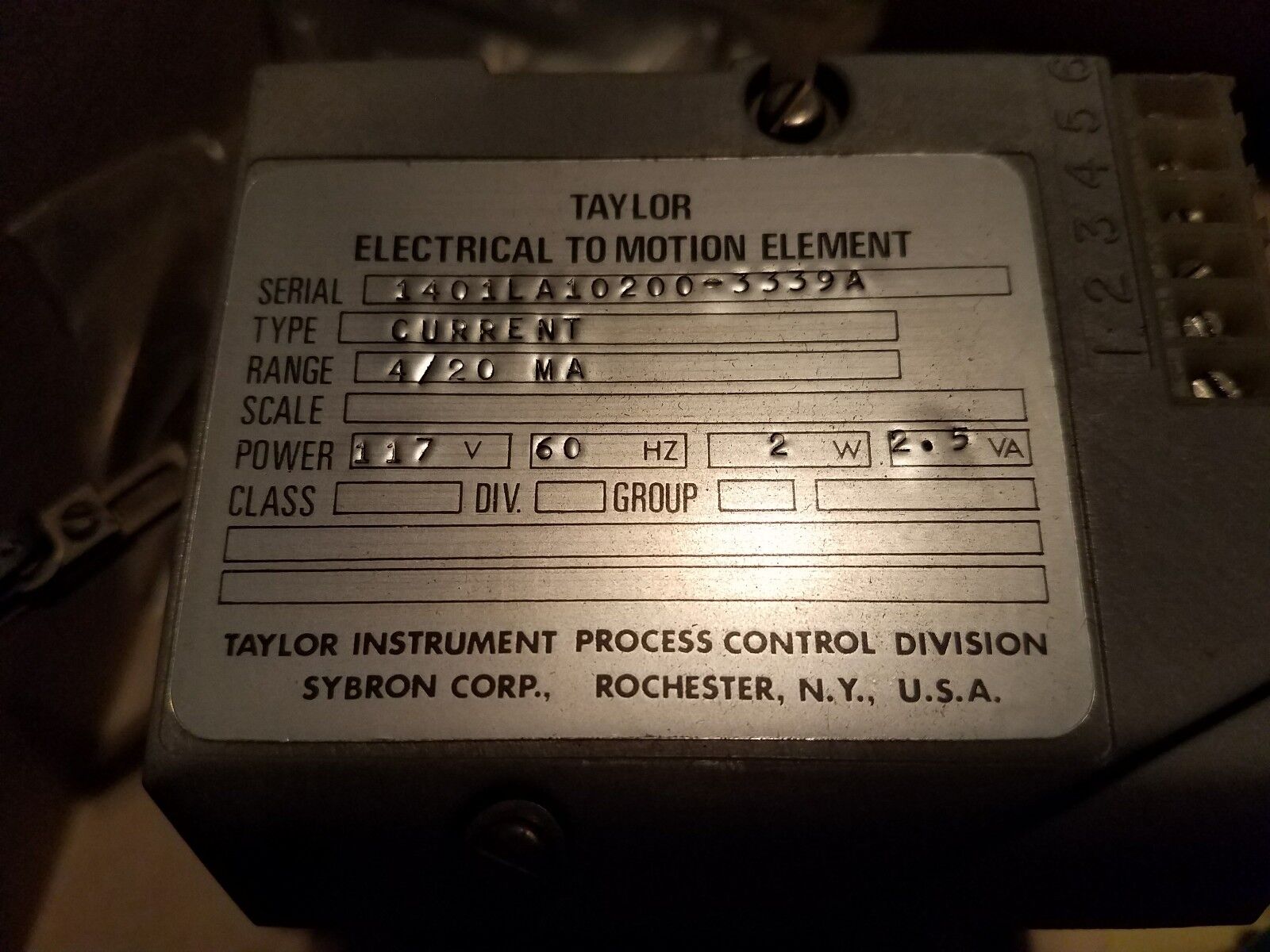Taylor electrical to motion element, 1401LA10200-3339A, 117V, 60 Hz, 2W, 2.5VA