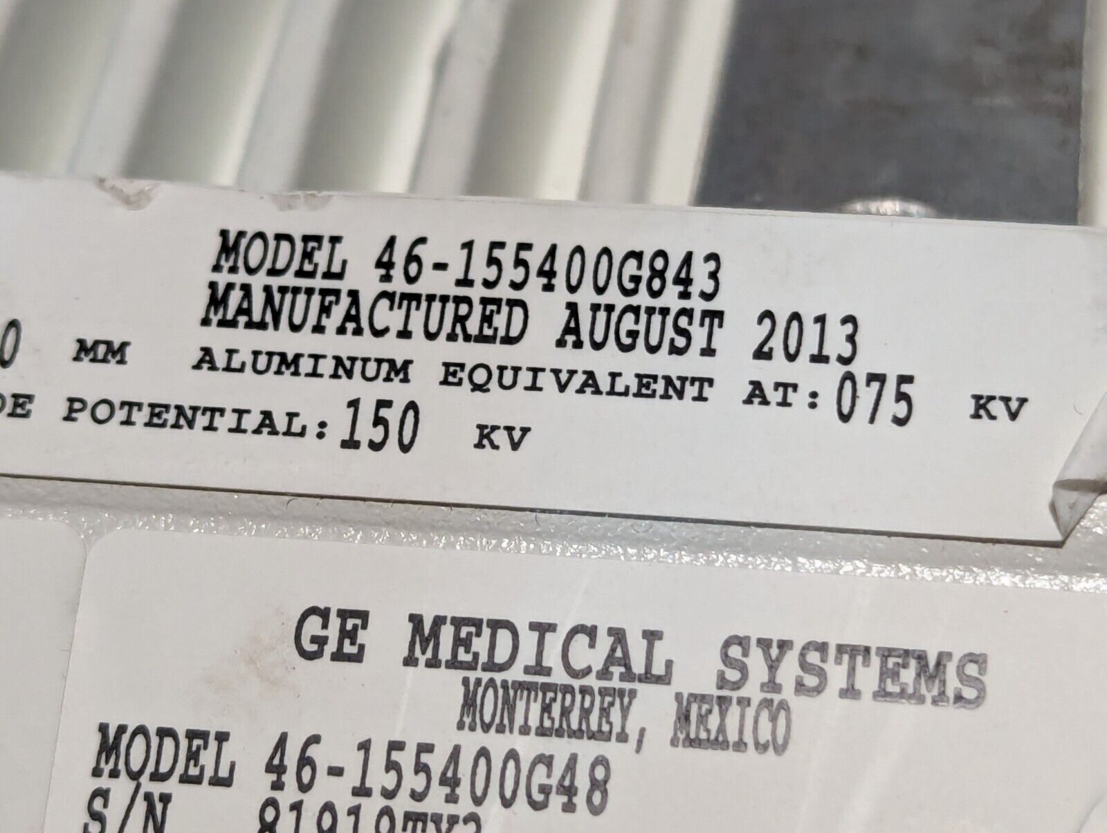 GE MX-100 X-Ray Tube P/N 46-155400G48 DOM: 08-2013 - Free Shipping