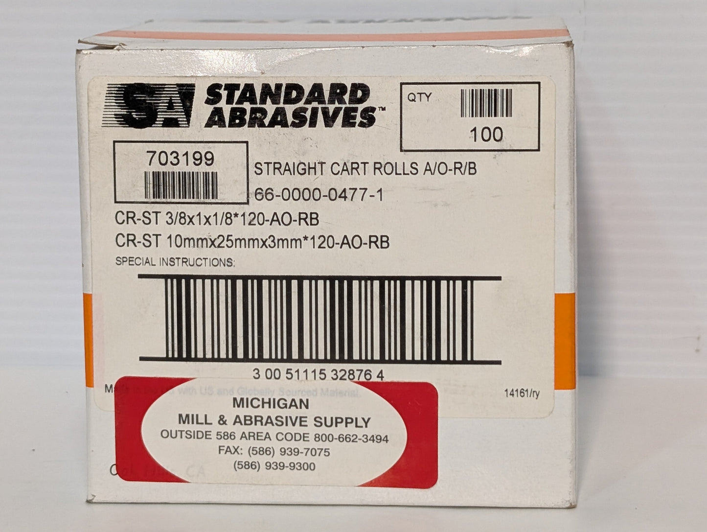 Standard Abrasives 703199 Straight Cart Rolls 3/8x1x1/8 120 AO-RB Grit, 100 Ct