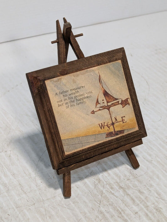 Vintage "A father measures his wealth," small wood decorative plaque - Free Ship