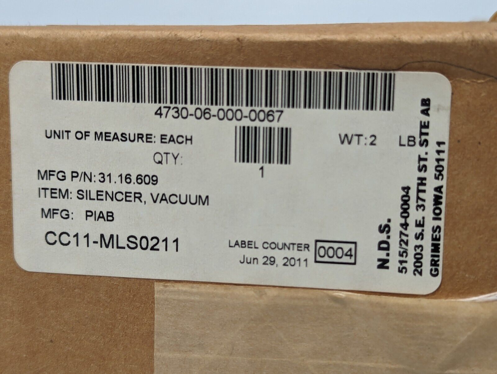 PIAB 31.16.609 Free Flow Vacuum Silencer - Free Shipping