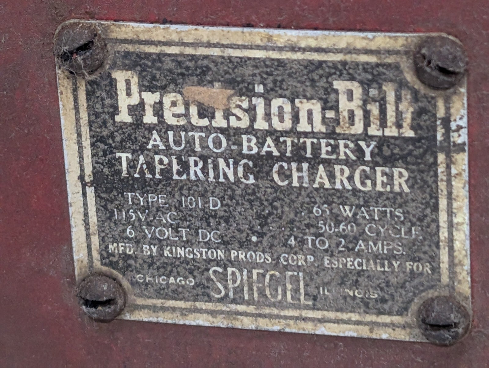 Vintage Precision-Bilt 101 D Auto-Battery Tapering Charger 115VAC 6VDC 2-4A