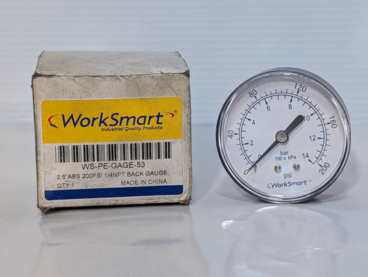 Worksmart WS-PE-GAGE-53 2.5"ABS 200psi, 1/4NPT Back Gauge