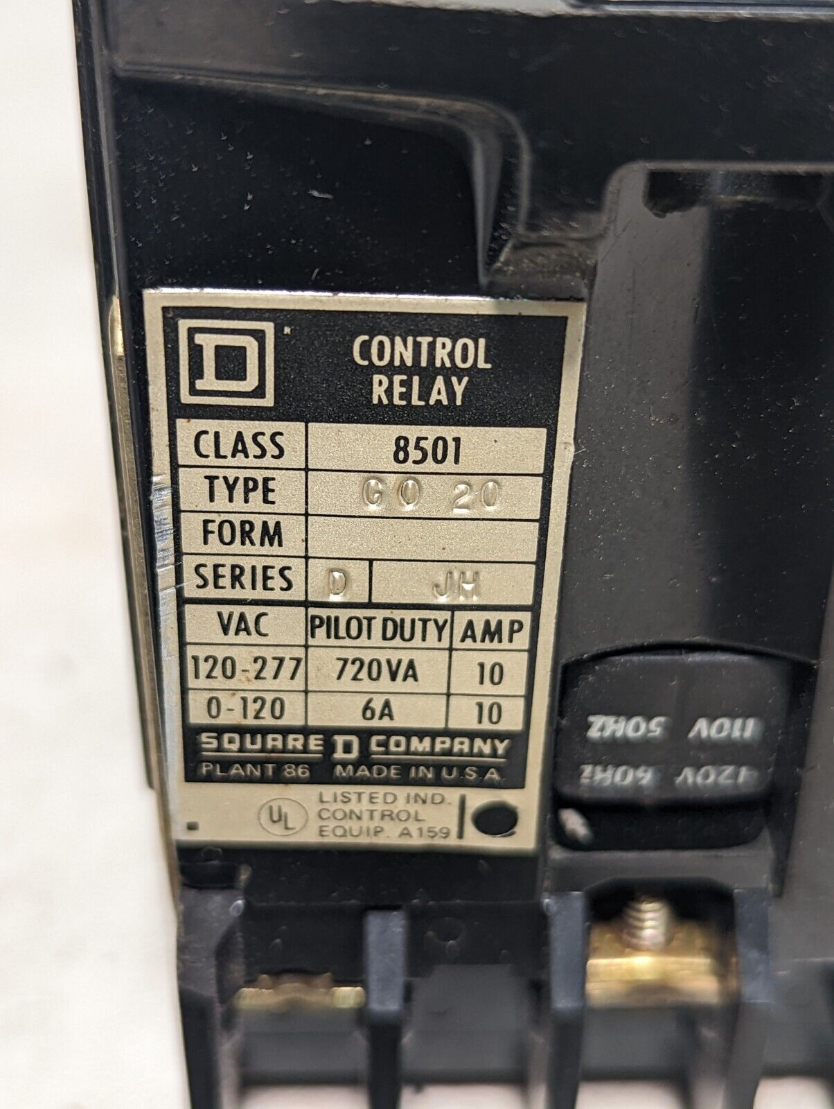 Square D 8501-G020 Control Relay, 110/120VAC coil