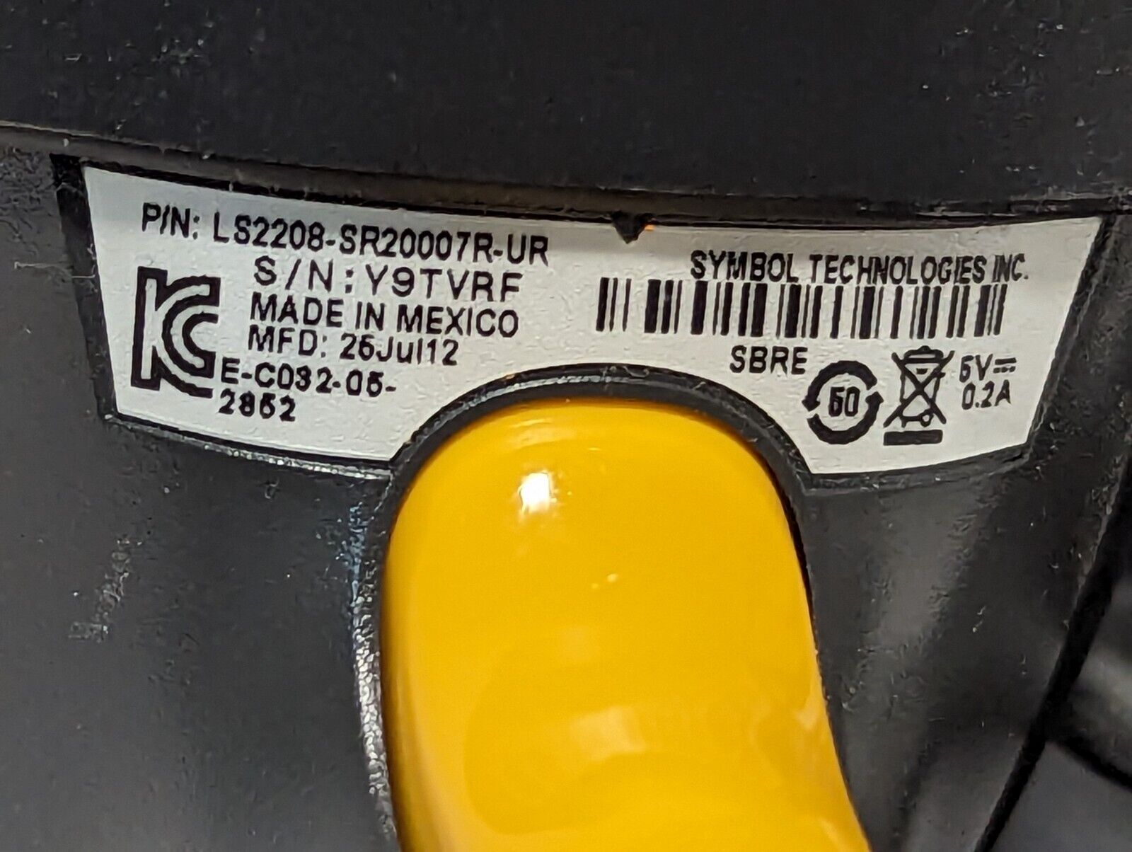 Symbol LS2208-SR20007R-UR handheld USB barcode scanner with stand