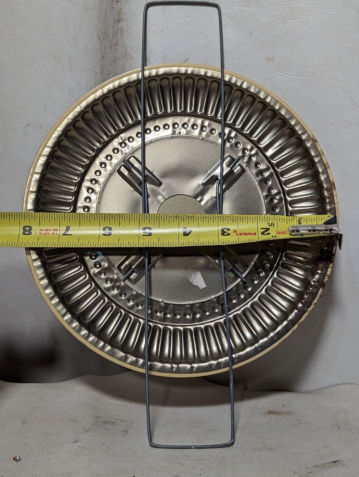 8 inch vintage vent cover, metal, snowy farm with hills