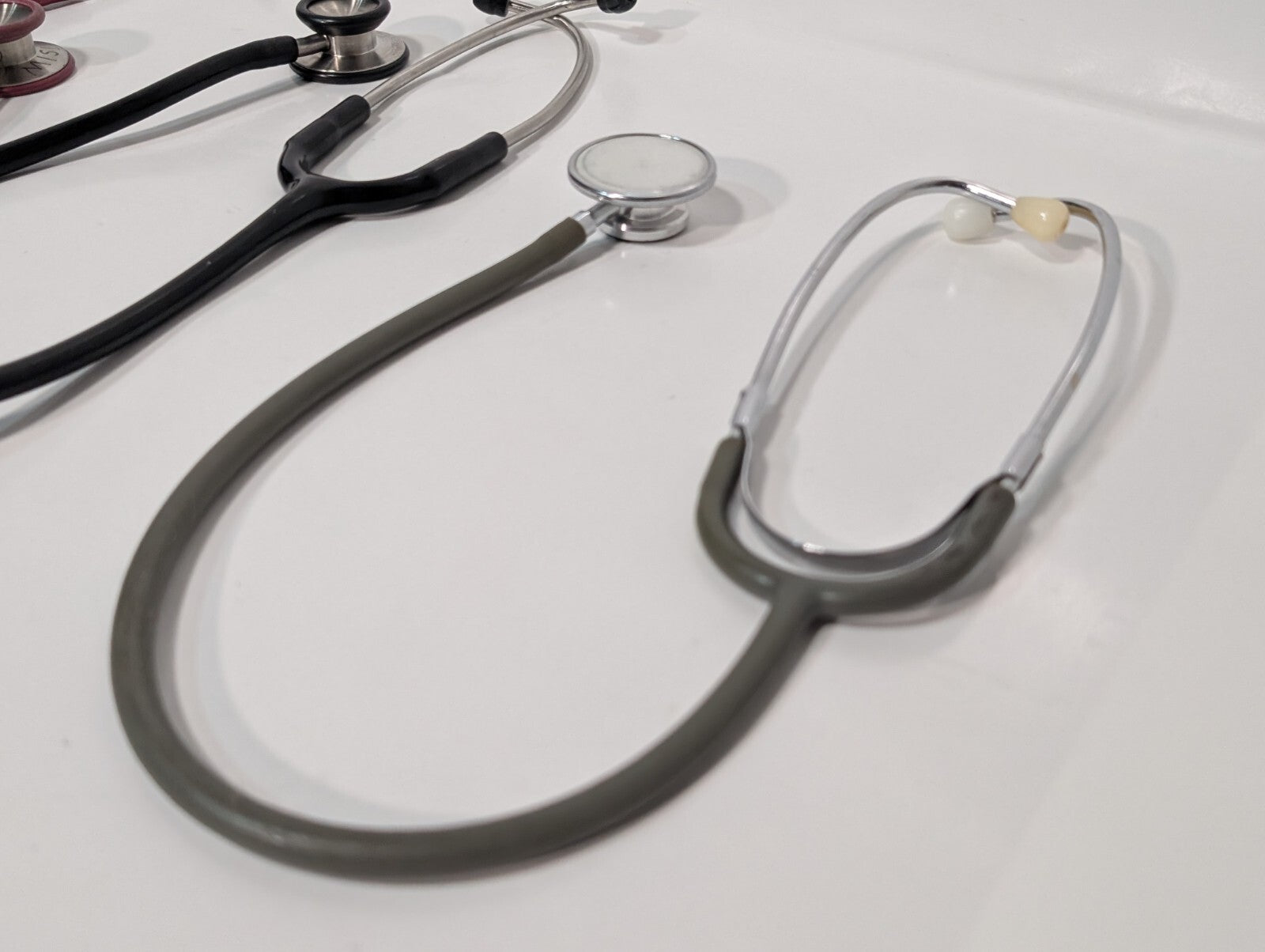 (3) ADC Adscope Stethoscopes, Assorted Colors Red Black Grey