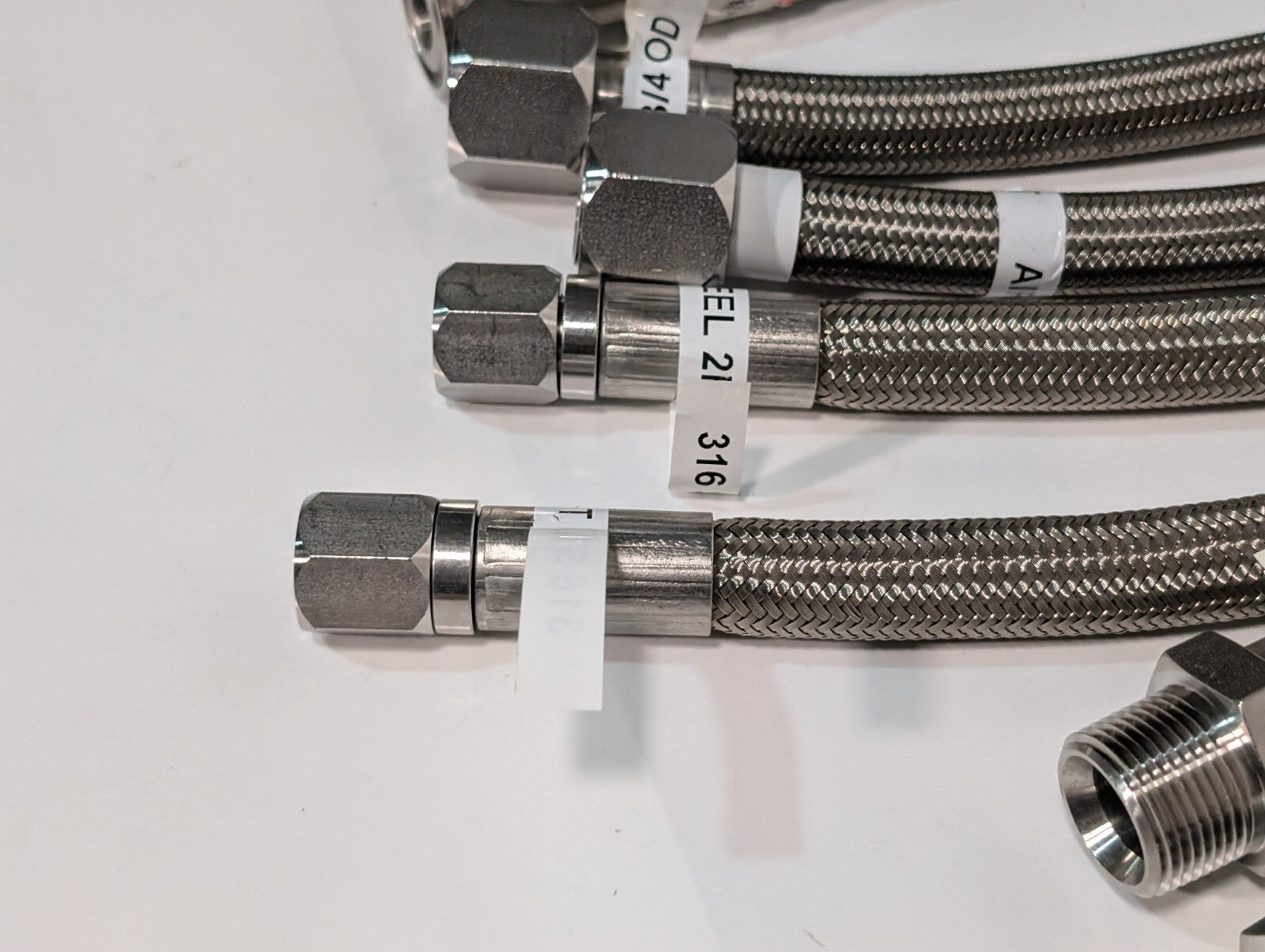 (15) Braided 316 Stainless Steel Flex Hoses, Assorted Lengths Sizes Ports