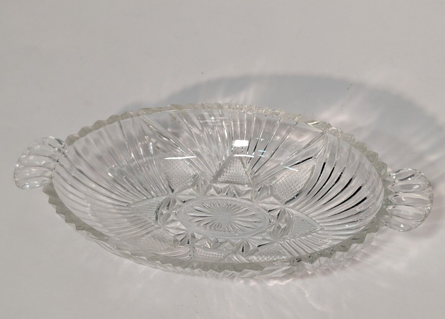 Vintage Hazel Atlas 573 Clear Glass Oval Olive Dish Relish Pattern with Handles