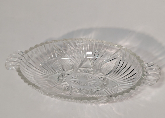 Vintage Hazel Atlas 573 Clear Glass Oval Olive Dish Relish Pattern with Handles
