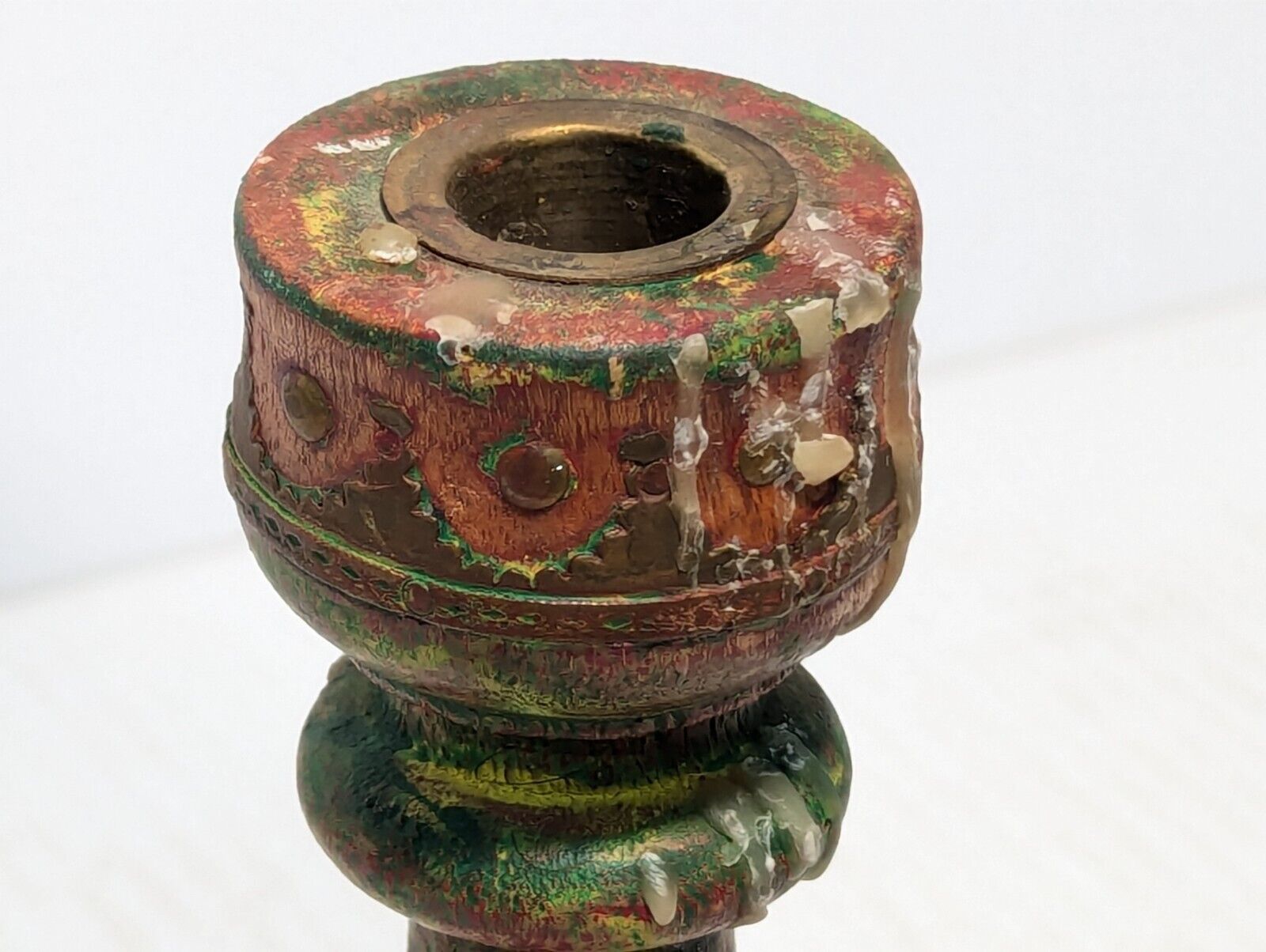 Wooden Carved Candle Holder Rustic Color Finish Vtg Candle Stand, 11"- Free Ship