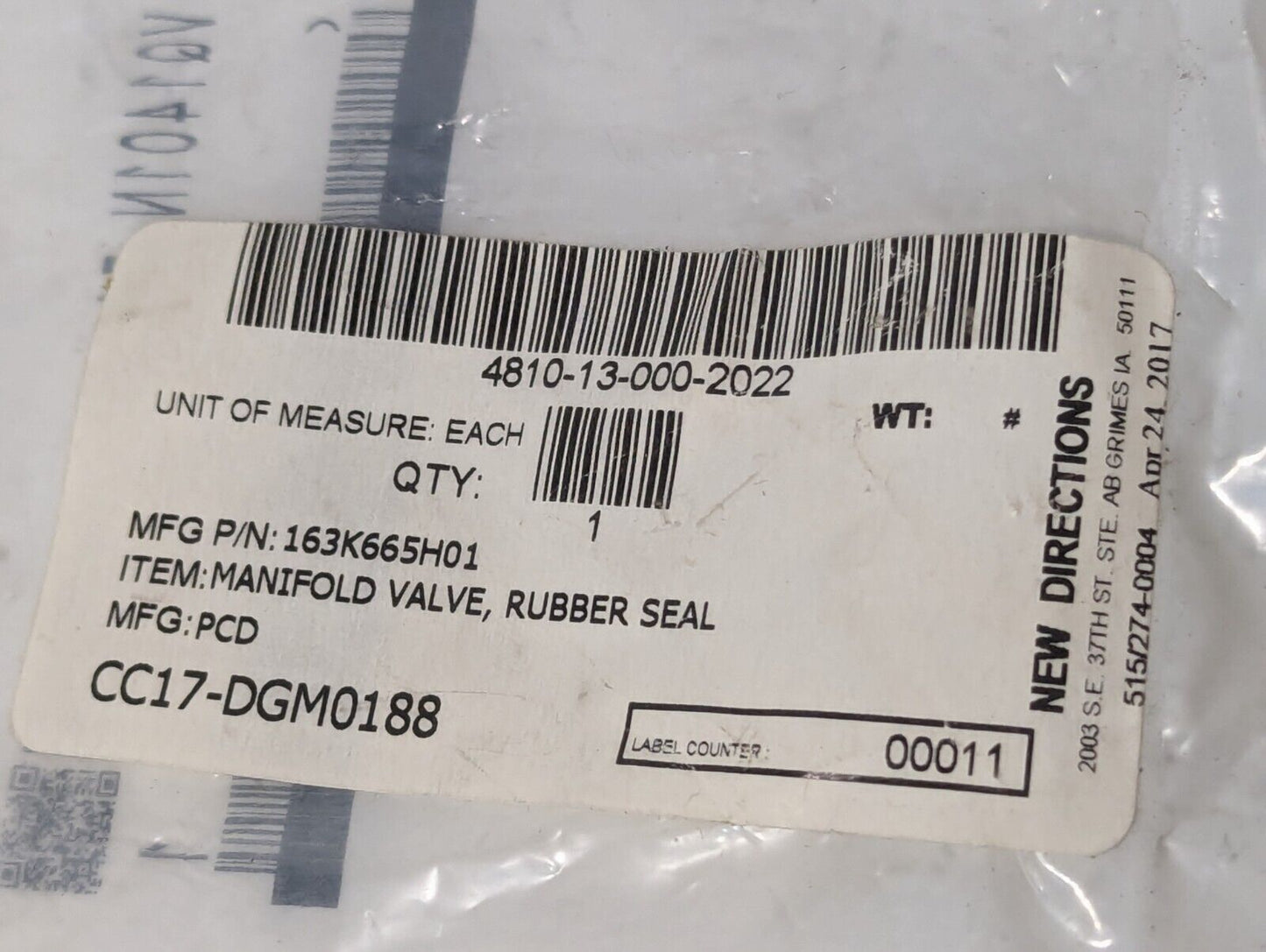 4810-13-000-2022 163K665H01 Manifold Valve w/Rubber Seal - Free Shipping