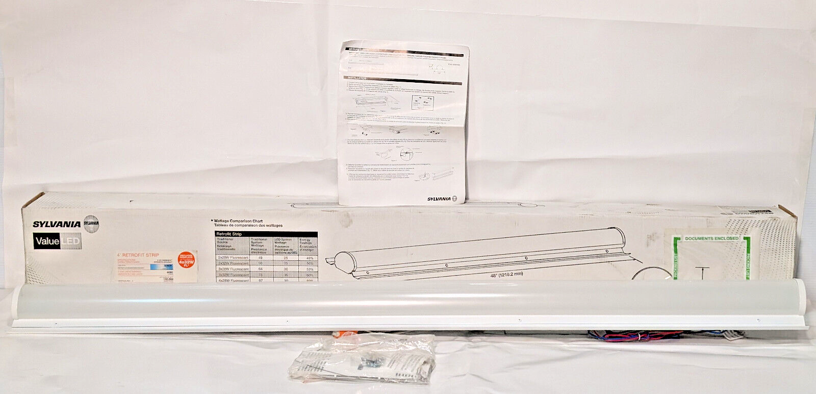 Sylvania 4' Retrofit Strip, 61476, 5000K Daylight, 0-10V Dimmable, 30W, 120-277V