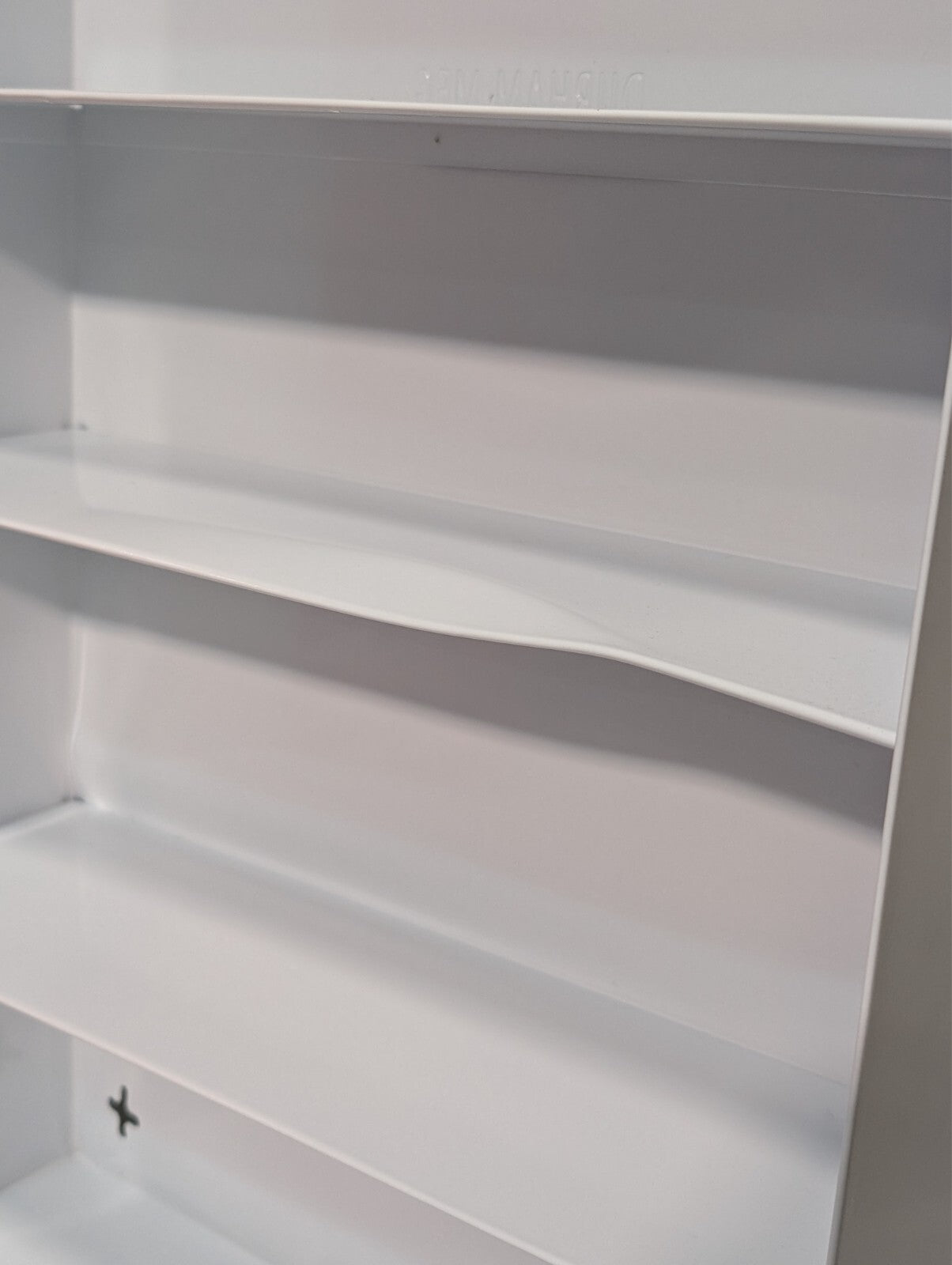 Uline First Aid Cabinet, 4 shelf, metal case, no contents, 22x15x6 inch, dings