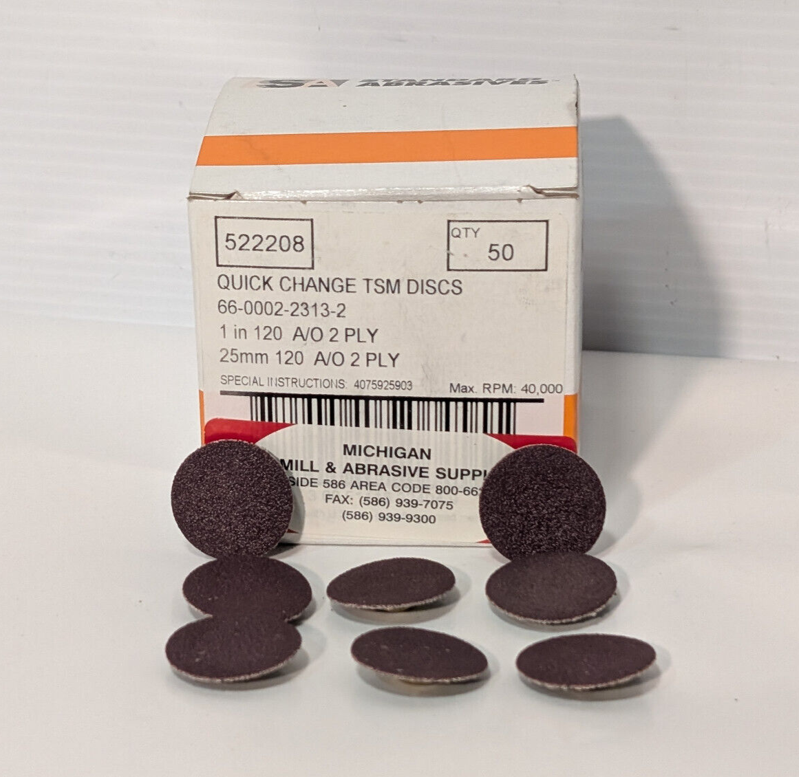 Standard Abrasives 50 Ct 522208 Quick Change TSM Discs 1", 120 Grit, 2 Ply