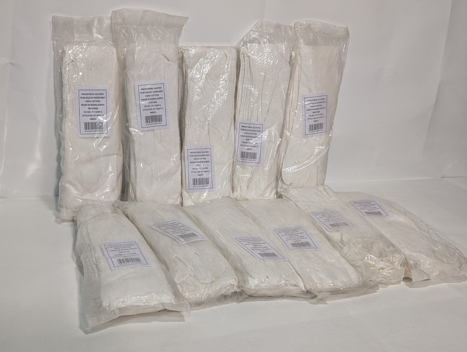 White Cotton Industrial Inspection Gloves 97-500/14 Men's Size 12 Pack