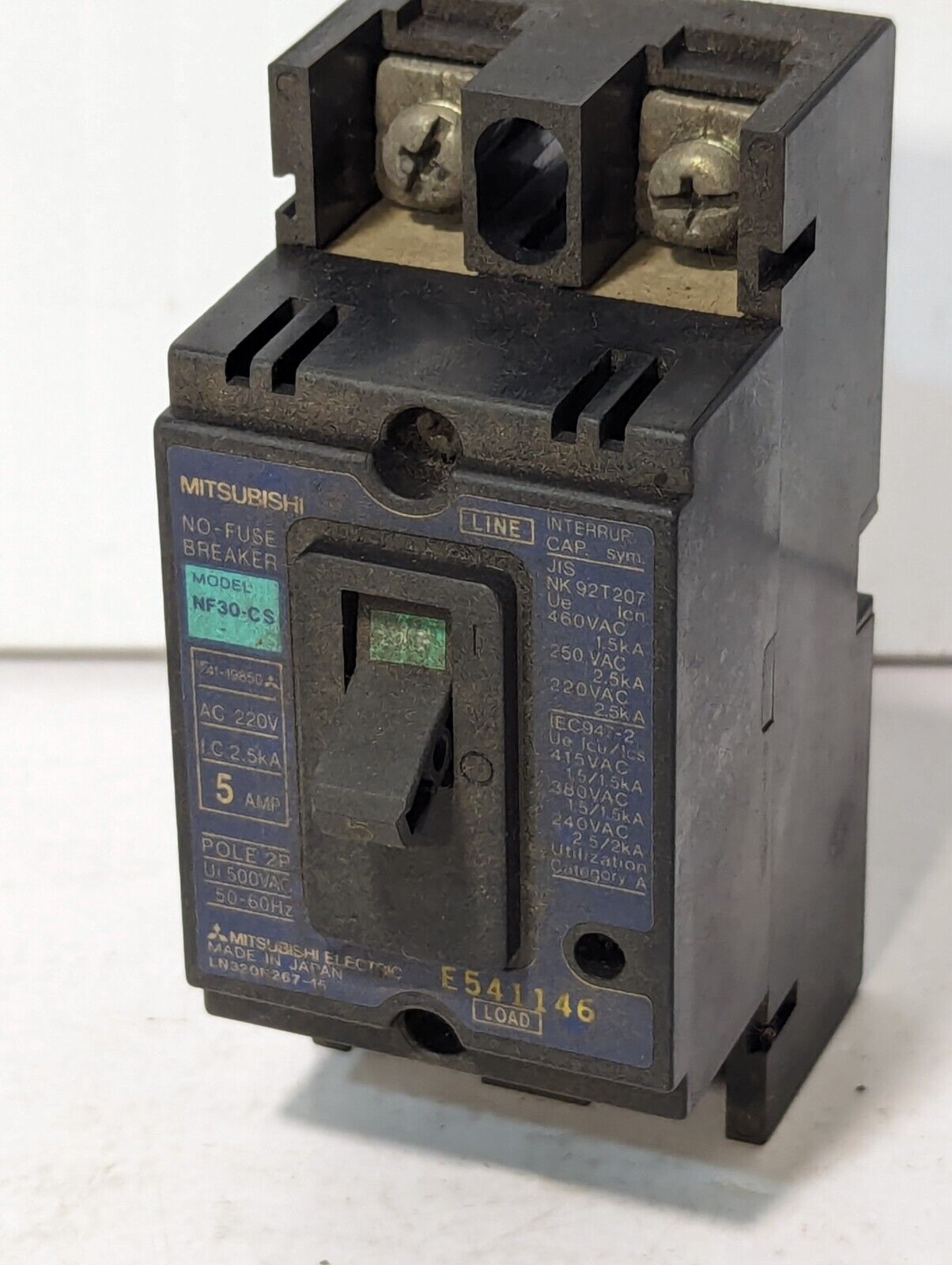 Mitsubishi NF30-CS 5A No-Fuse, Molded Case, Circuit Breaker, 2-Pole, 500vac