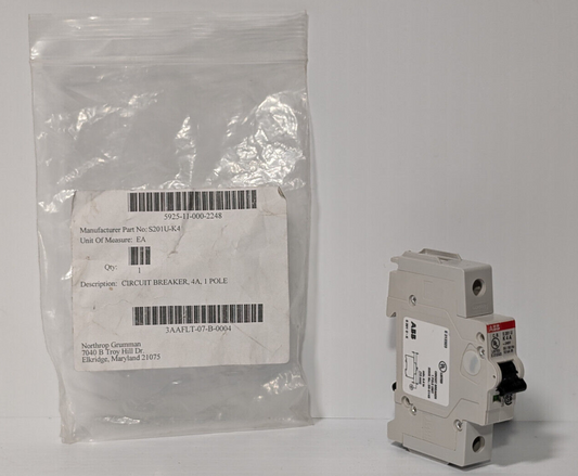 ABB S201U-K4 Circuit Breaker, 4A, 1 Pole, Made in Germany, 50/60 Hz, E212323