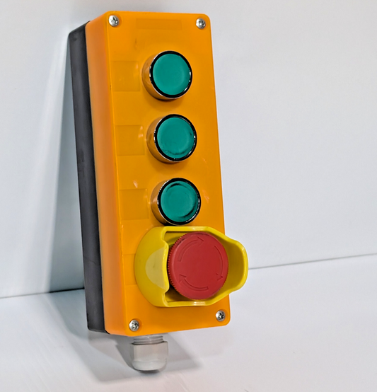 Yellow Industrial Push-Button Switch Control Box Emergency Stop Knob 3 Green