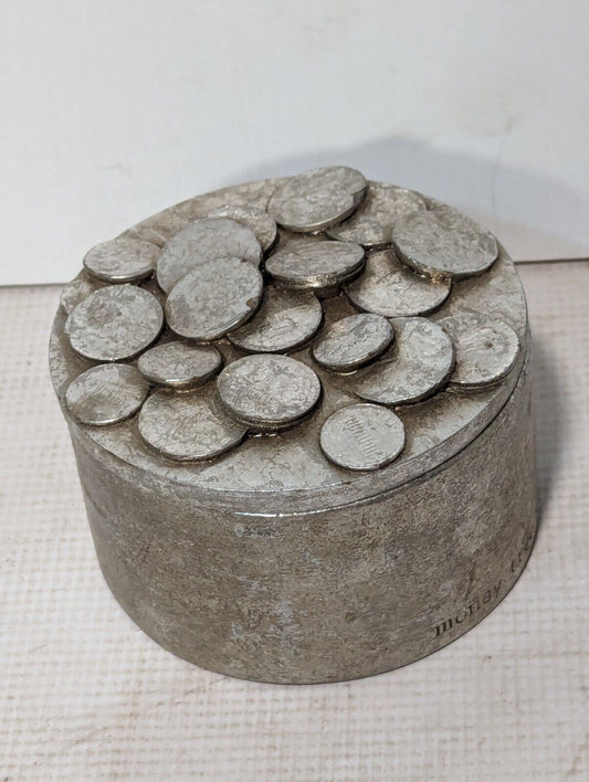 4” Round Decorative “Money Tree Seeds” Storage Box, 4" diameter x 3" tall 