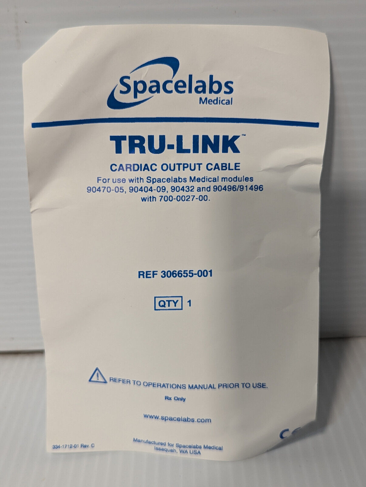 Spacelabs Medical 306655-001 Cardiac Output Cable, Tru-Link, new with manual