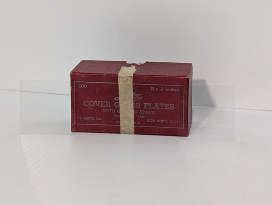 [100] E. Leitz New York Cover Glass Plates with Ground Edges 2 x 2 Inches in Box