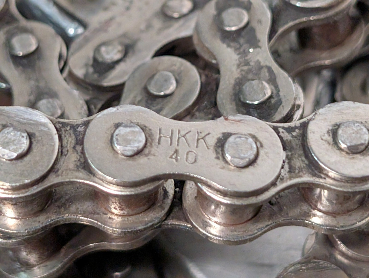 (2) 20' HKK #40 Roller Chain with Triangular Attachments for Conveyor 1/2" Pitch