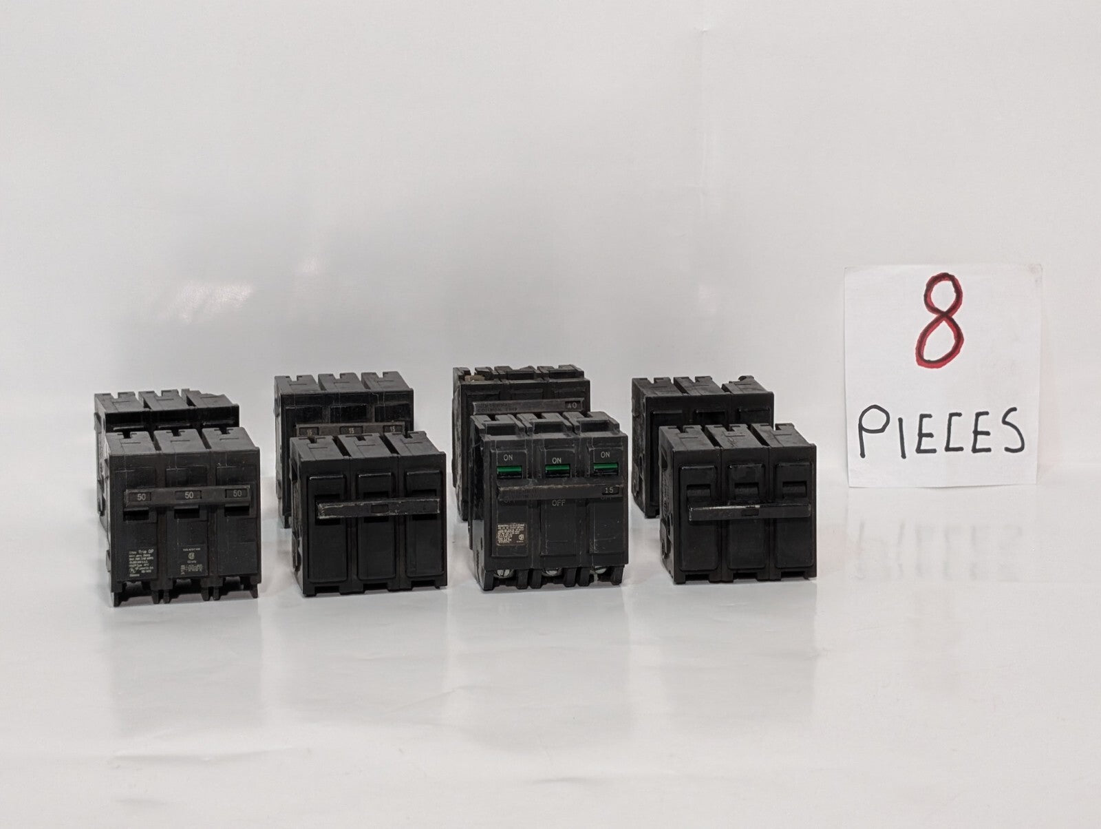 (8) 3-Pole Circuit Breakers, Assorted Amperages and Brands, See Photos