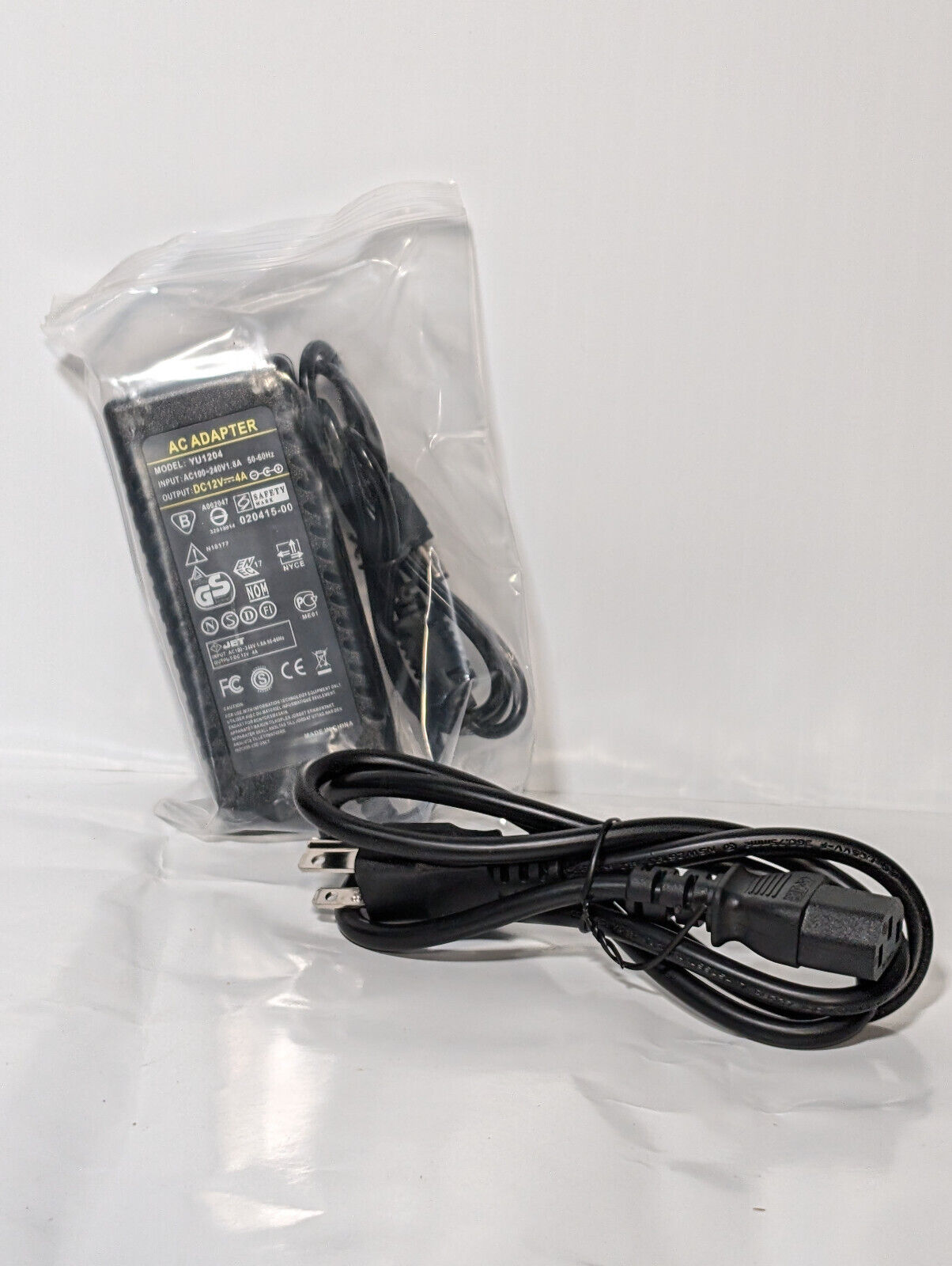 YU1204 AC/DC Power Supply Adapter 12 VDC, 4 A, for LED, security camera, monitor