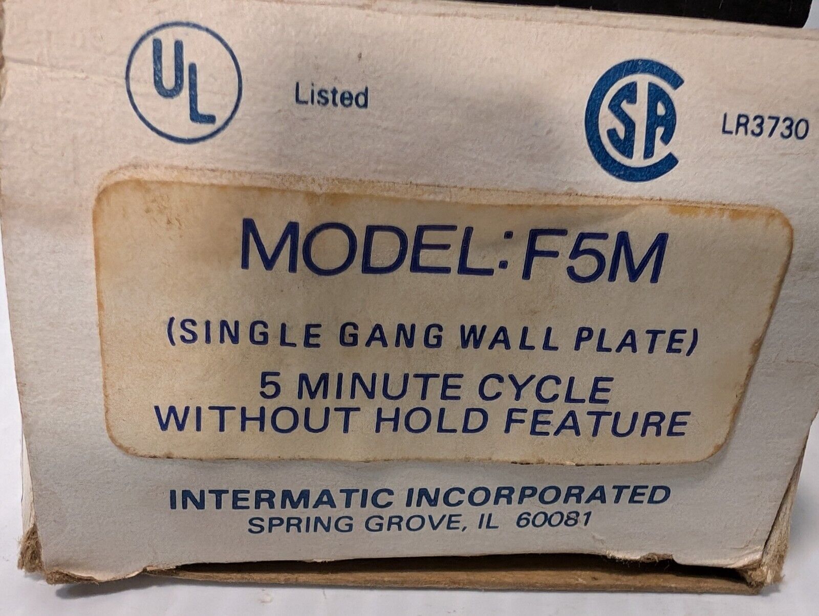 Intermatic F5M Spring Wound Time Switch, 5 Minute Cycle, w/o Hold Feature