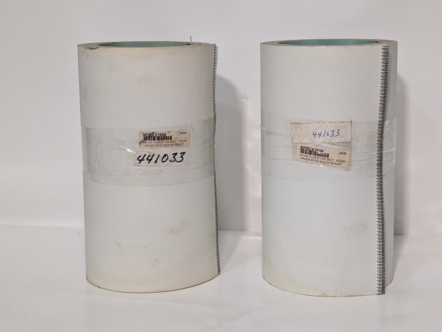 (2) Dorner 441033 Conveyor Belt 10" x 200" - Bager Boss Bosch Sealer MPBCV1656