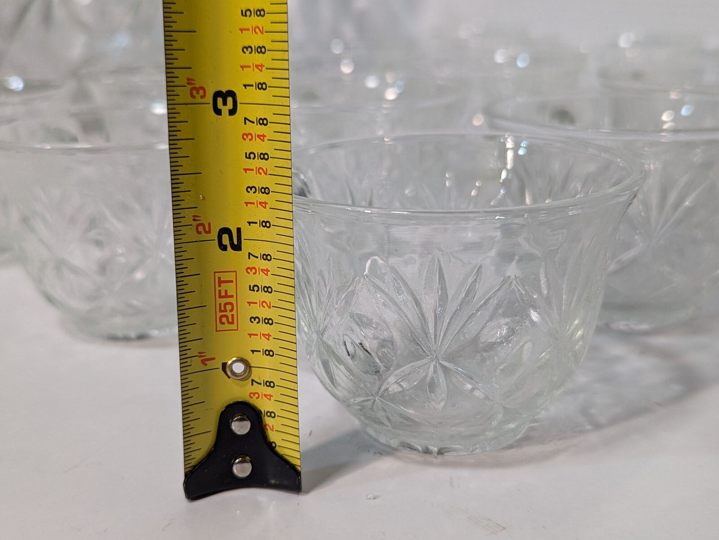 Vintage 14 Piece Crystal Clear Glass Star Scallop Party Punch Bowl Ladel Cup Set