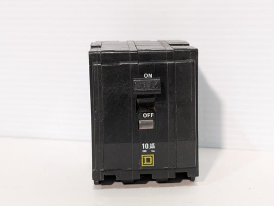 Square D QO315 Molded Case Circuit Breaker, 15A, 240V, 3-Pole, 3-Phase, Plug-In