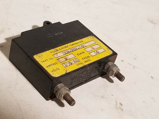 Wood Electric 122-202-101 circuit breaker, 2A, 250VAC, 60Hz, curve 4, 1 pole