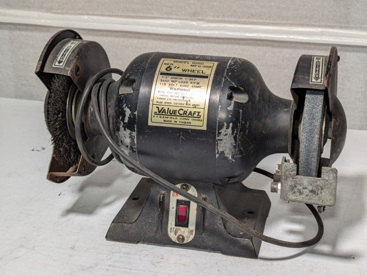 Value-Craft 8260 Bench Grinder, 6" Wheel, 4A, 115V, working, as pictured