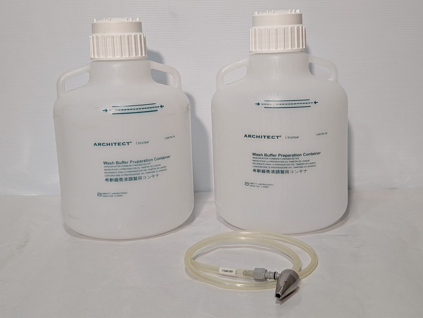 (2) Abbott Architect iSystem LN8C94-56 Nalgene Wash Buffer Container 10 Liter