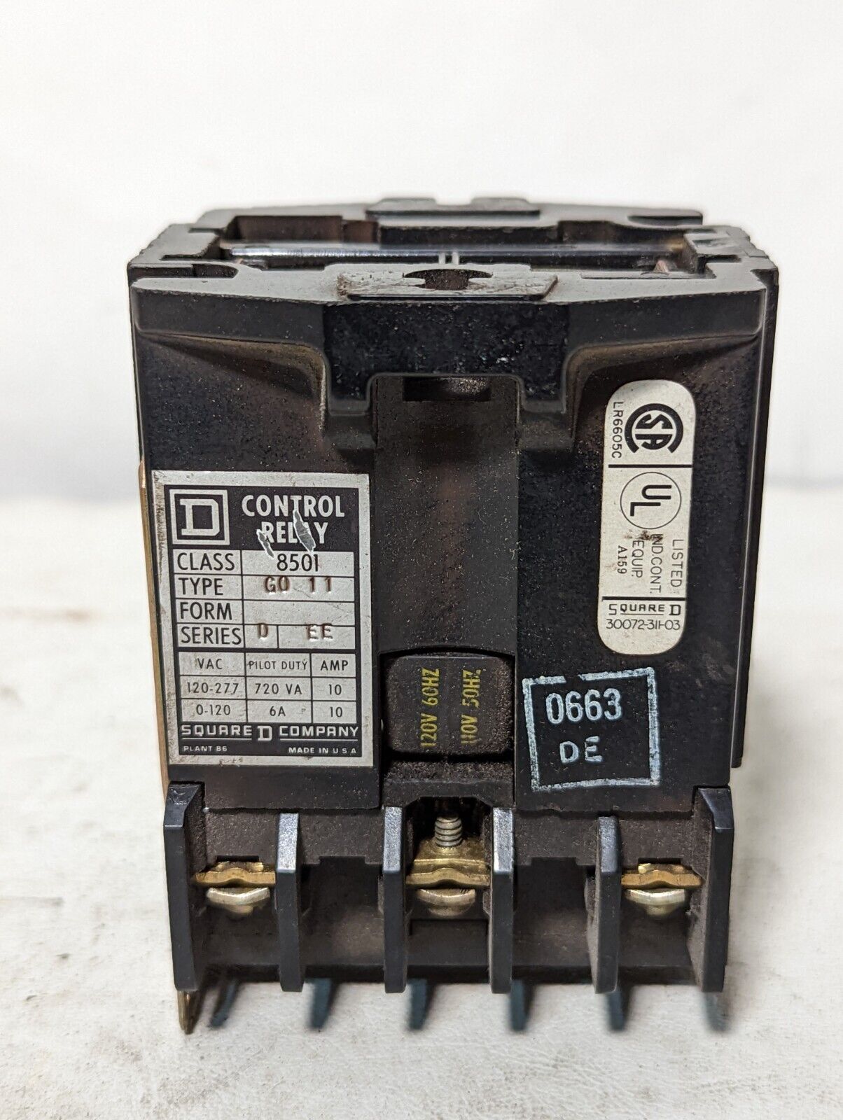 Square D 8501GO11 control relay, 110/120VAC coil, 8501G011