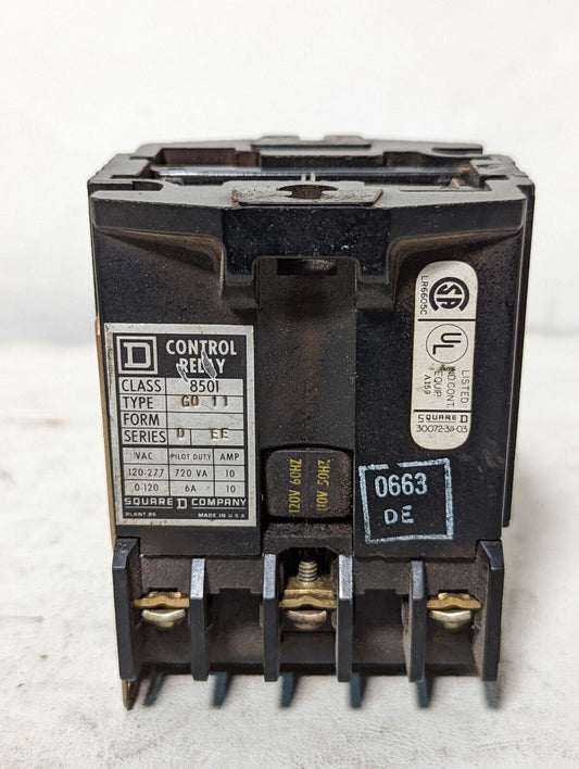 Square D 8501GO11 control relay, 110/120VAC coil, 8501G011
