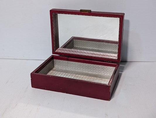 Vintage Jewelry Storage Deep Red, Jewelry Box w/ Vanity Mirror - Free Shipping