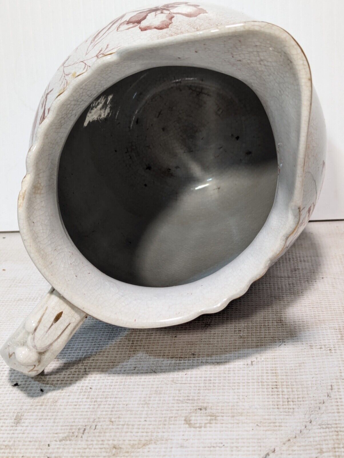Fremont antique ceramic pitcher, White With Floral/Leaves Design