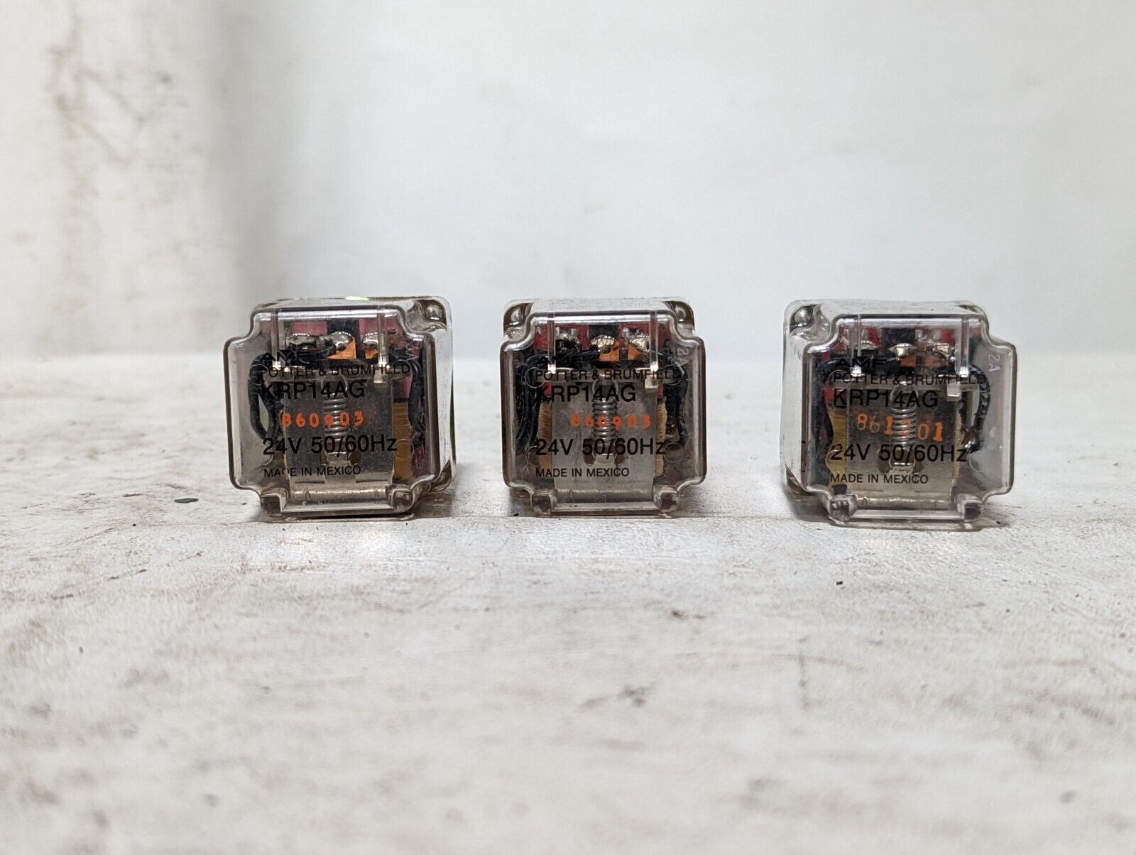 Lot of 3 Potter & Brumfield KRP14AG relays, 24VAC, 50/60Hz, 1/6HP