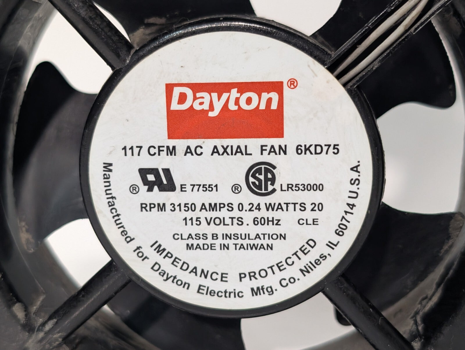[2] Dayton 6KD75 AC Axial Fan 3150rpm .24 Amps 20 Watts 115 Volts 60hz 117cfm