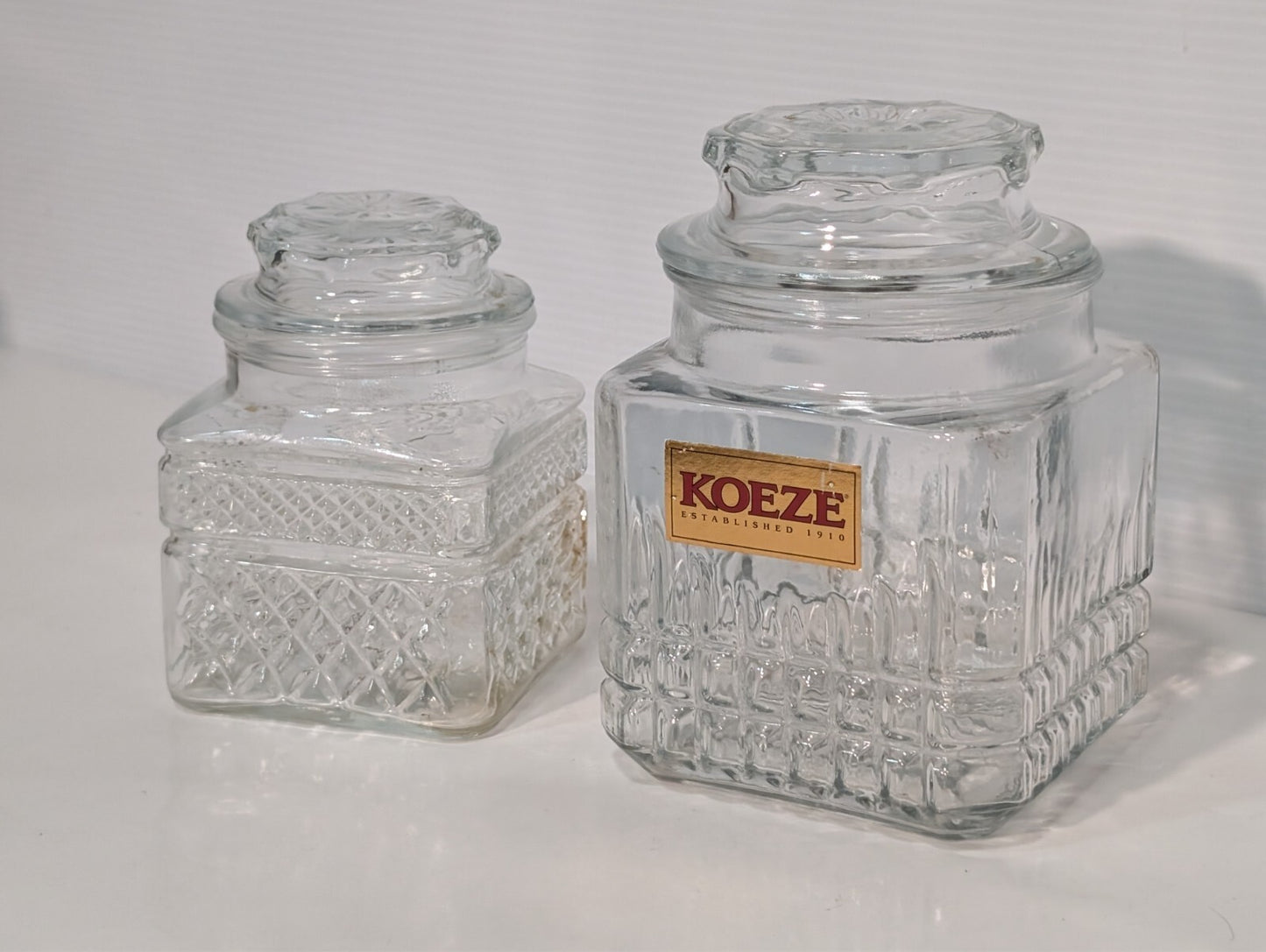 (2) Vintage Koeze Glass and KIG Canister Jars, Kitchen Storage as pictured