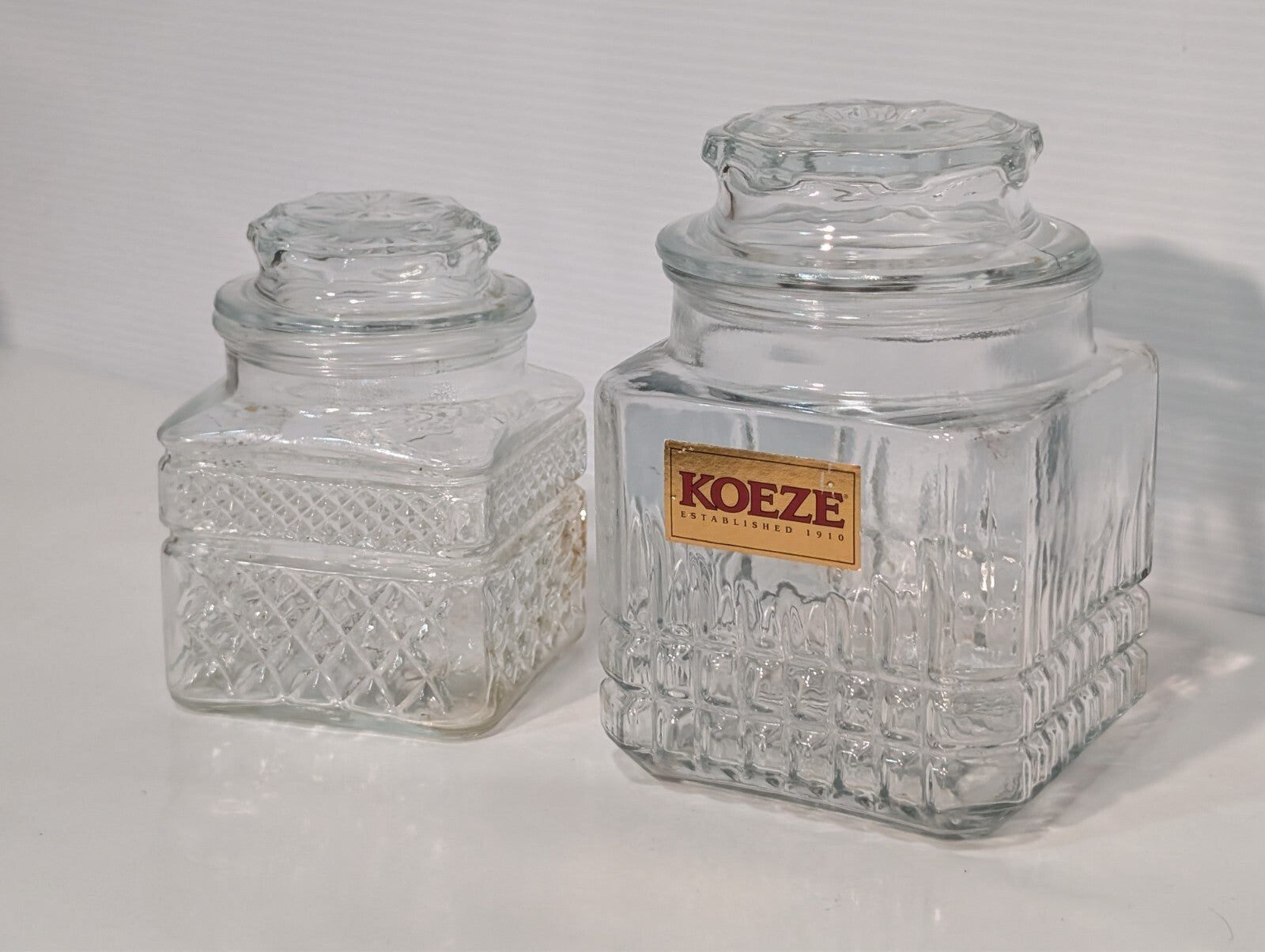 (2) Vintage Koeze Glass and KIG Canister Jars, Kitchen Storage as pictured