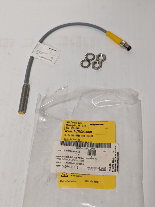 Turck BI1.5-EG08-AP6X-0.2M-PSG 3M Inductive Sensor, 10-30vdc, (S4602298) 